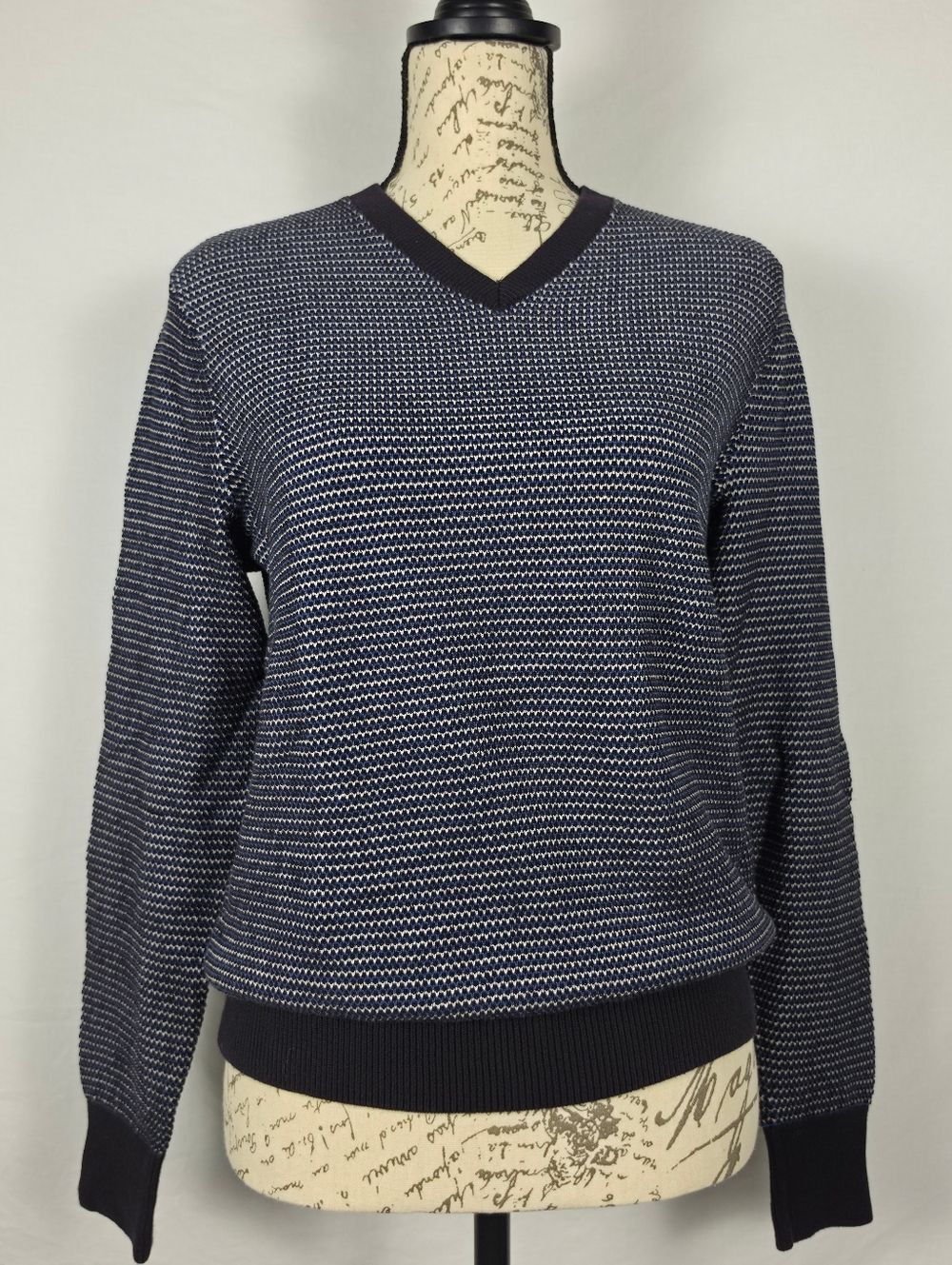 rag & bone Textured Knit V Neck Sweater Small Blue Black White